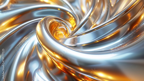 3D rendering of a silver and gold abstract vortex.