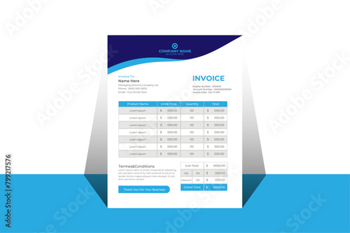 Minimal Corporate Business Invoice design template vector illustration bill form price invoice. Creative invoice template vector. business stationery design payment agreement design template