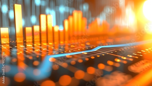 3D rendering of a blue arrow on a profit bar graph. Concept 3D Rendering, Blue Arrow, Profit Bar Graph