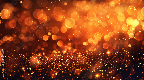 Copper Orange Glitter Defocused Abstract Twinkly Lights Background, glowing blurred lights with rich copper tones.