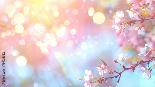 Dreamy, bokeh-lit pastel background with cherry blossoms