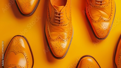 Elegant brown leather formal shoe, brogues in a repetitive pattern photo