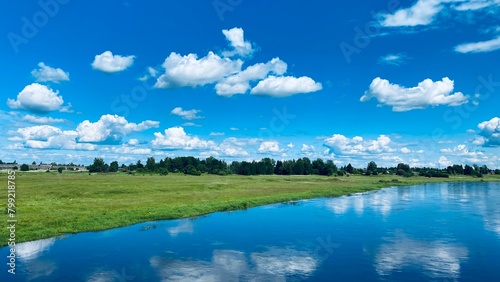 View of the river and blue sky, photo landscape