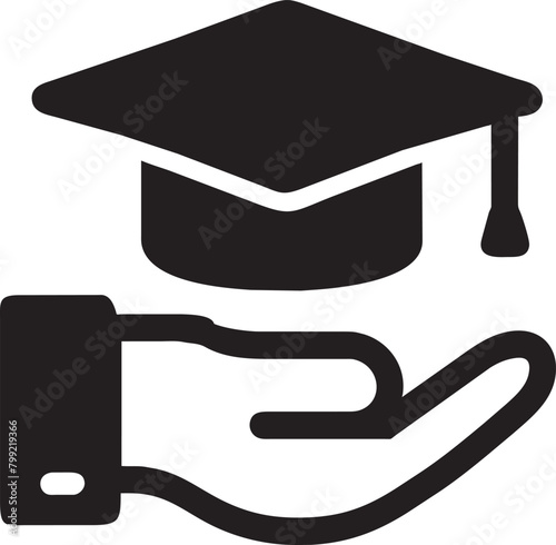 a hand holding a doctoral hat with money on the top, simple, pictogram photo