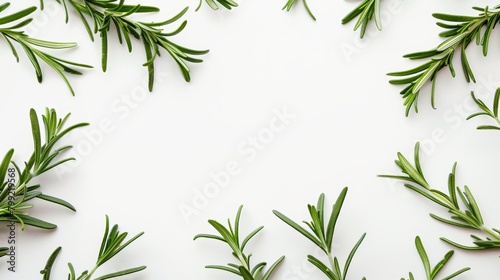 Fresh Rosemary Leaves on White Background Generative AI