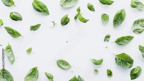Fresh Basil Leaves on White Background Generative AI photo