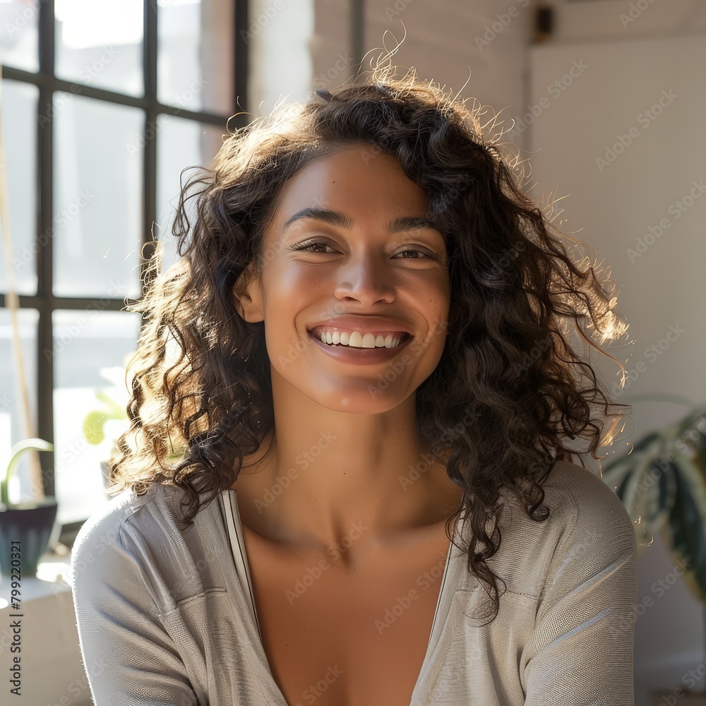 Smiling Woman With Curly Hair Smiling Woman With Curly Hair