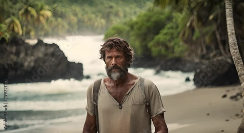 Man shipwrecked on an island.