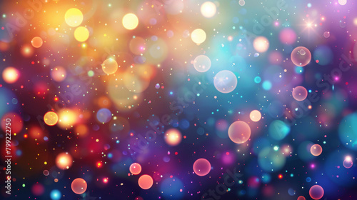 Vibrant, abstract bokeh background of sparkling, multicolored light orbs