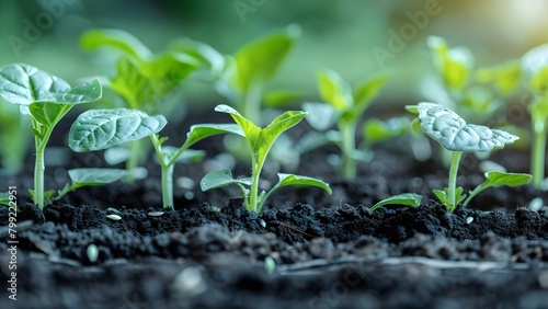Sowing Vegetable Seeds in Soil for Gardening and Agriculture. Concept Vegetable Gardening, Soil Preparation, Seed Sowing, Agriculture, Sustainable Practices photo