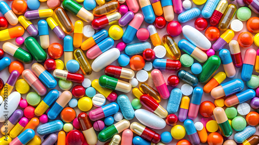 Lots of colorful medicines and pills. Background Lots of colorful medicines and pills. Background
