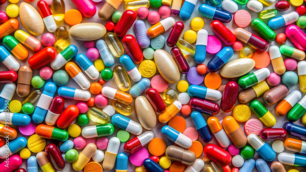 Lots of colorful medicines and pills. Background Lots of colorful medicines and pills. Background