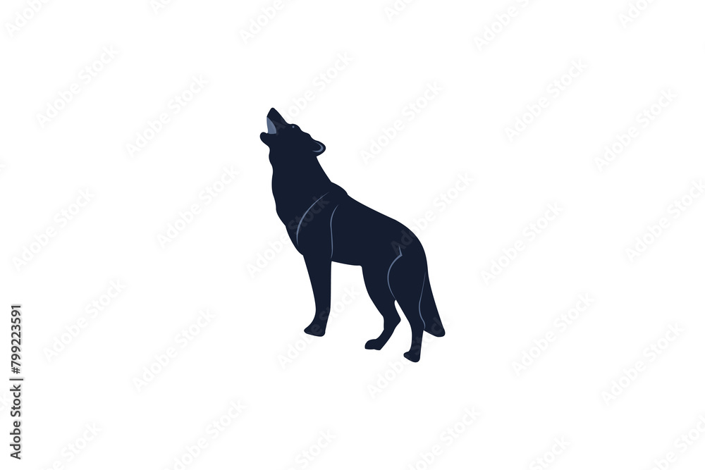 Vector illustration of wolf silhouette black white background.