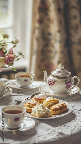 Wallpaper Mural Steeped in Tradition: An English Tea Setting Complete with Scones Torontodigital.ca