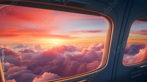 Beautiful colorful sky seen from airplane window photo