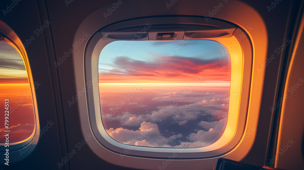 Beautiful colorful sky seen from airplane window Beautiful colorful sky seen from airplane window