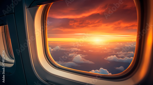Beautiful colorful sky seen from airplane window