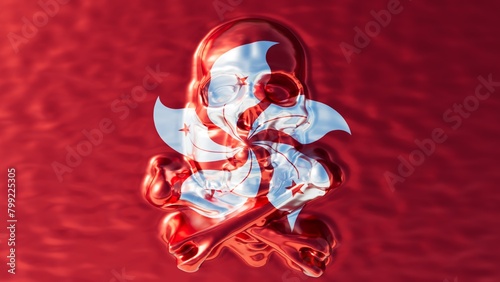 Ruby Skull Interlaced with Hong Kong Bauhinia Flower on a Scarlet Background