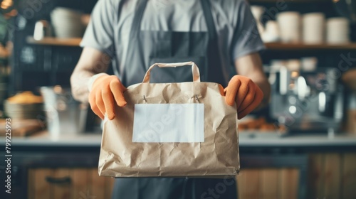 Employee Delivering Takeout Food photo