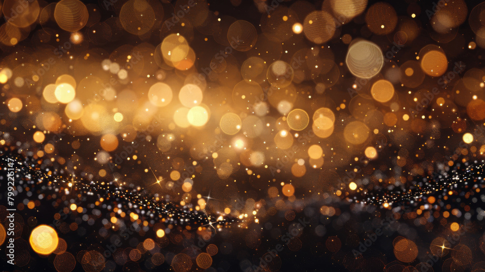 Golden bokeh lights with sparkling and shimmering effects: an abstract background