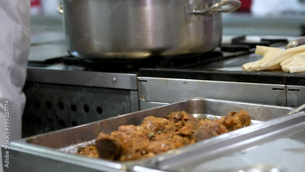 Chef preparing the self-service buffet at the restaurant. High quality 4k footage Chef preparing the self-service buffet at the restaurant. High quality 4k footage
