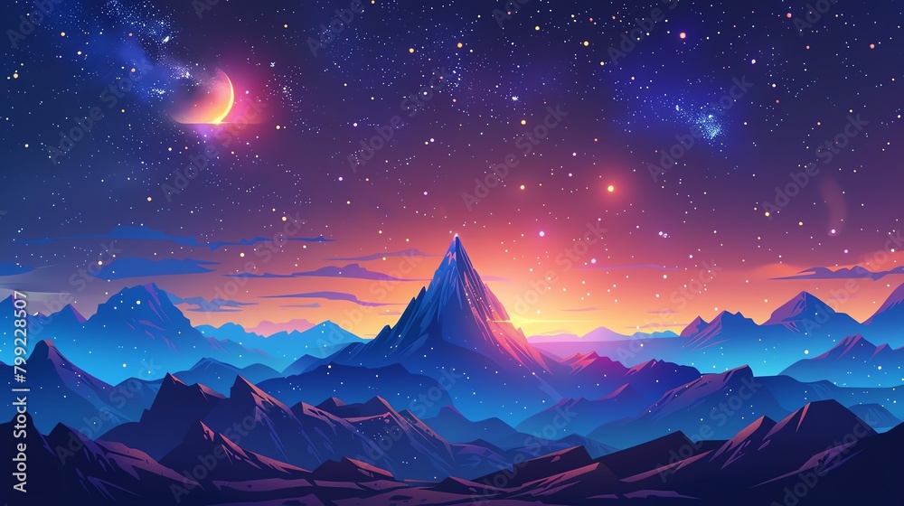 Generate a vibrant landscape image of a mountain range at sunset