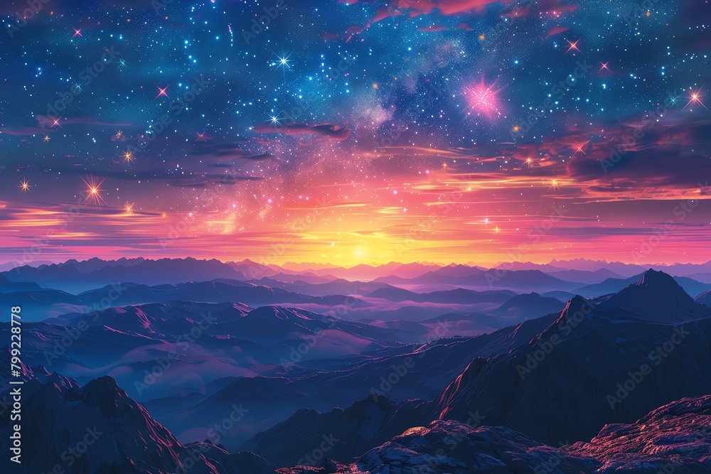 The sky was ablaze with color, the stars shining brightly against the deep blue backdrop