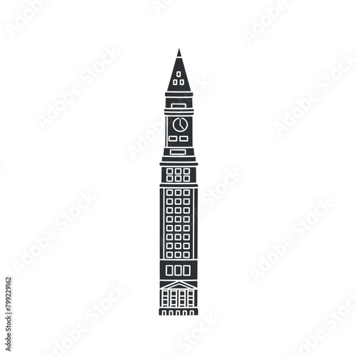 Custom House Tower Icon Silhouette Illustration.Boston Vector Graphic Pictogram Symbol Clip Art. Doodle Sketch Black Sign.