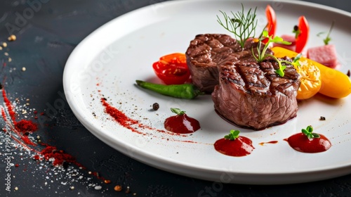 Plate with assorted meal of meat and vegetables