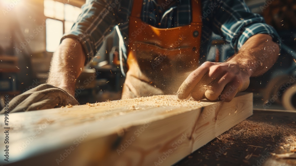close up man owner a small furniture business is preparing wood for production. carpenter male is adjust wood to the desired size. architect, designer close up man owner a small furniture business is preparing wood for production. carpenter male is adjust wood to the desired size. architect, designer