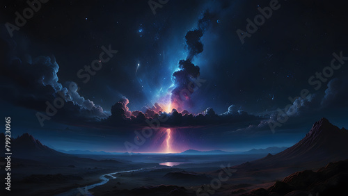 a portrayal of a cosmic eruption unfolding in vibrant colors photo