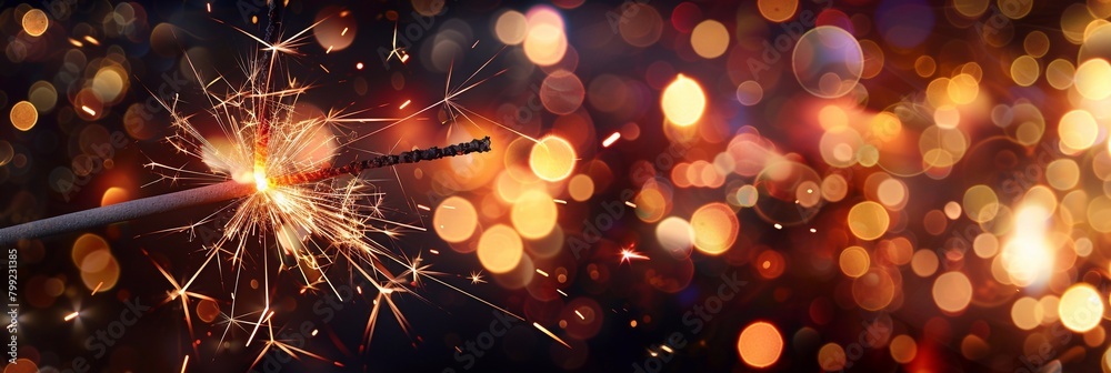 Obraz premium Beautiful burning sparkler with bokeh light background