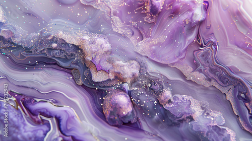 Ethereal lavender marble ink drifting gracefully through a captivating abstract landscape  twinkling with scattered glitters  inviting relaxation and introspection.