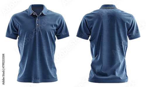 set of plain blue polo shirt mockup templates with front and back views, generated ai photo