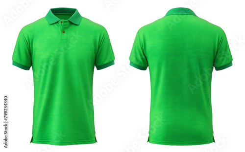 set of plain bright green polo t-shirt mockup templates with front and back views, generated ai