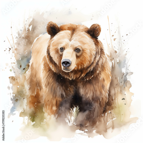 brown bear watercolor painting On a white background.