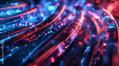 Dynamic Fiber Optic Data Streams, Futuristic Network Connectivity with Glowing Blue and Red Lines, Abstract Technology Background © Funk Design