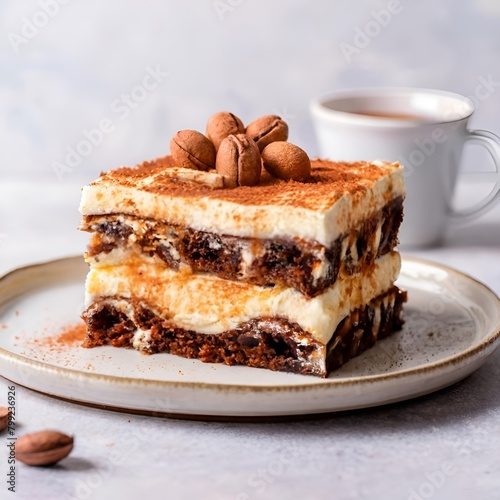 relastic photo of a tiramisu cake