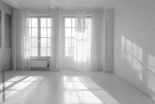 Minimalistic Monochromatic White Interior: Cozy Window Shades