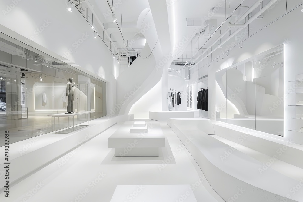 Obraz premium Minimalist White Fashion Store Interior Design Concept