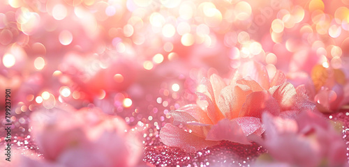 Peony Pink Glitter Defocused Abstract Twinkly Lights Background, glowing blurred lights in soft peony pink colors.
