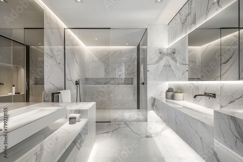 Monochromatic Marble Luxury  Sleek Bathroom in Contemporary Architecture