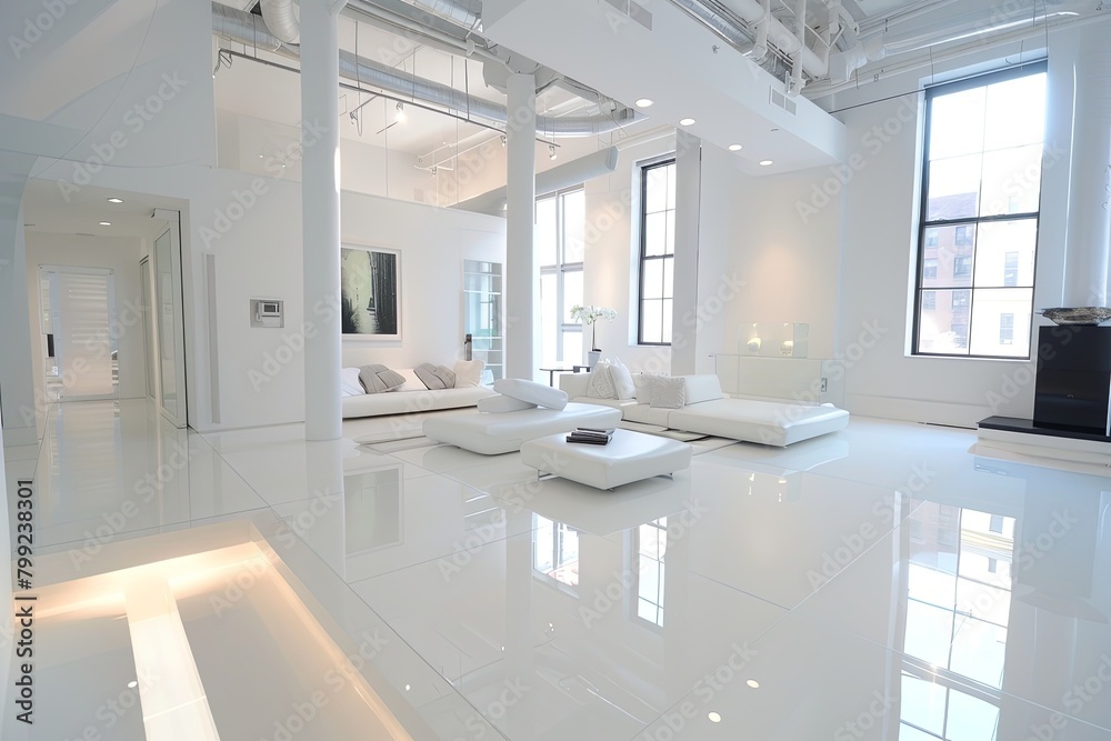 Reflective White Loft: Modern Gallery Spa & Bright Apartment Space Design Reflective White Loft: Modern Gallery Spa & Bright Apartment Space Design