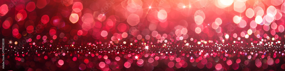 Raspberry Red Glitter Defocused Abstract Twinkly Lights Background, shimmering blurred lights with juicy raspberry red tones.