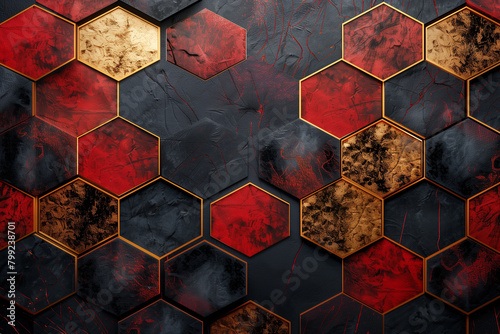 Abstract Geometric Presentation Red, Gold, and Black Hexagon Design