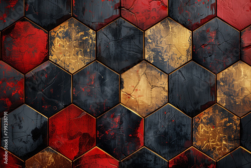 Abstract Geometric Presentation Red, Gold, and Black Hexagon Design