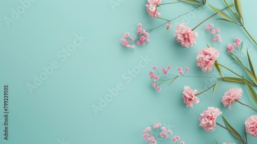 Pink small Flowers on a turquoise on copyspace Backdrop © AbGoni