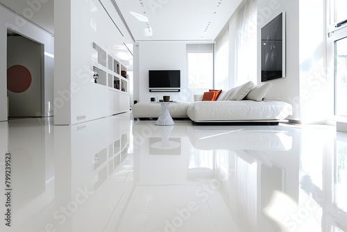 Bright White Loft: Modern Gallery Room with Reflective Epoxy Flooring