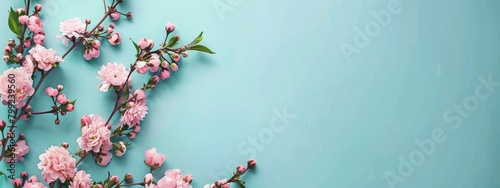 Pink small Flowers on a turquoise on copyspace Backdrop