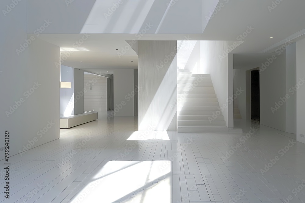 Space's Minimalist Modern Entryway: Light and Shadows in White Interior Architecture